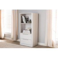 Baxton Studio BC 1260-05-Whitewash Carlingford Modern and Contemporary Whitewashed Wood 2-Drawer Bookcase